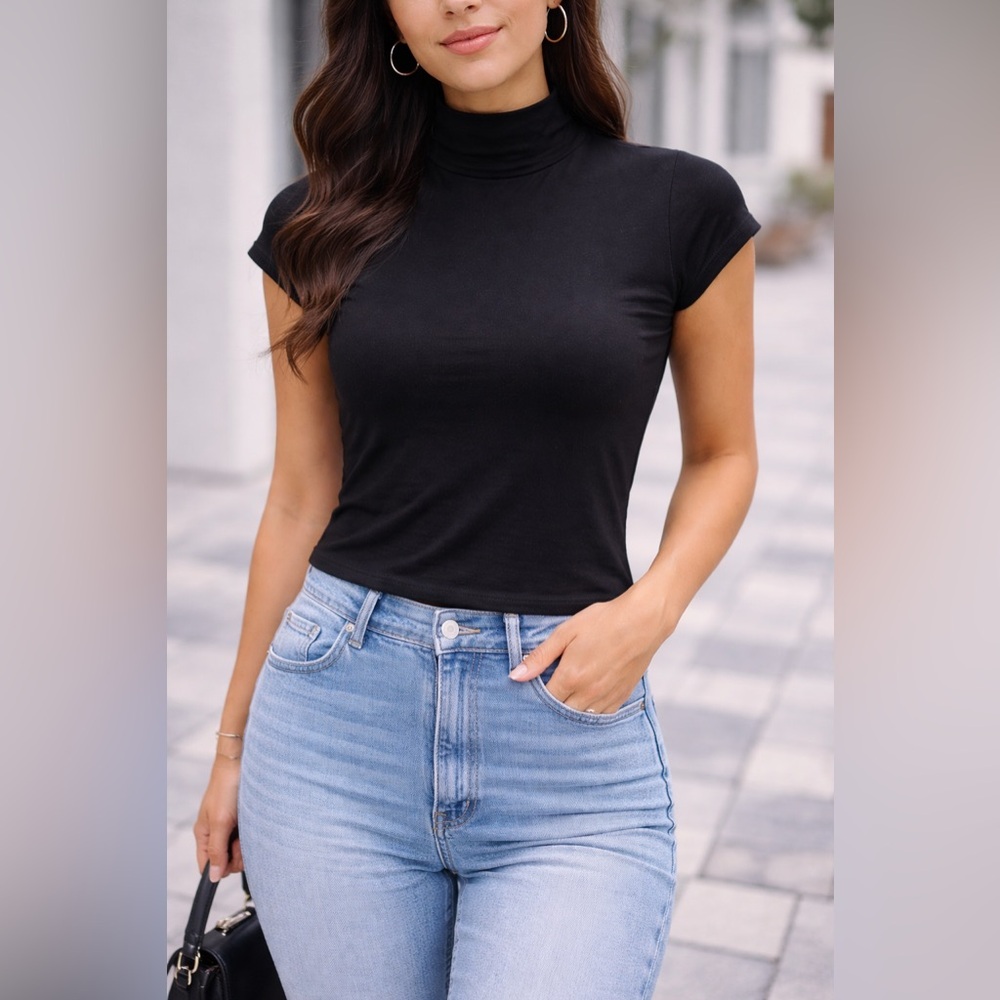 Klassy Network Black High-Neck Top w/ Built-In Bra